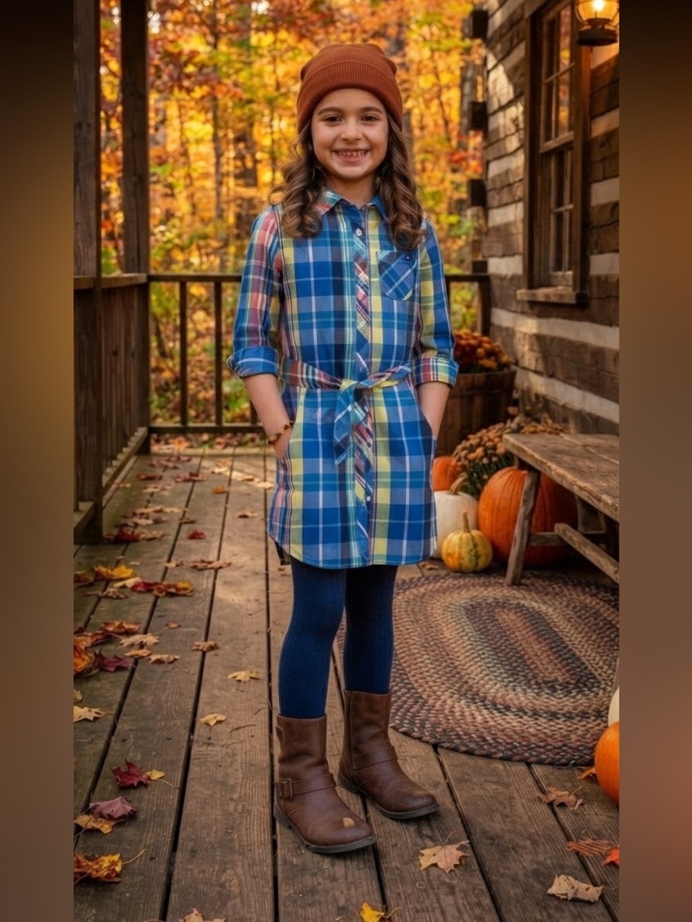 TH Plaid Belted Shirt Dress Long Sleeve Button Down Blue Pink Yellow Girl’s Sz 7